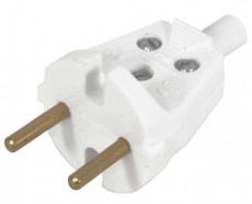 Вилка прямая  б/з, белая 6А 250В В6-001