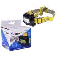 Фонарь налобный KOC-LiPoH3 (лит.акк.3,7V1,2Ah) 1св/д COB 3W (210lm), жёлт/пластик, з/у USB Космос