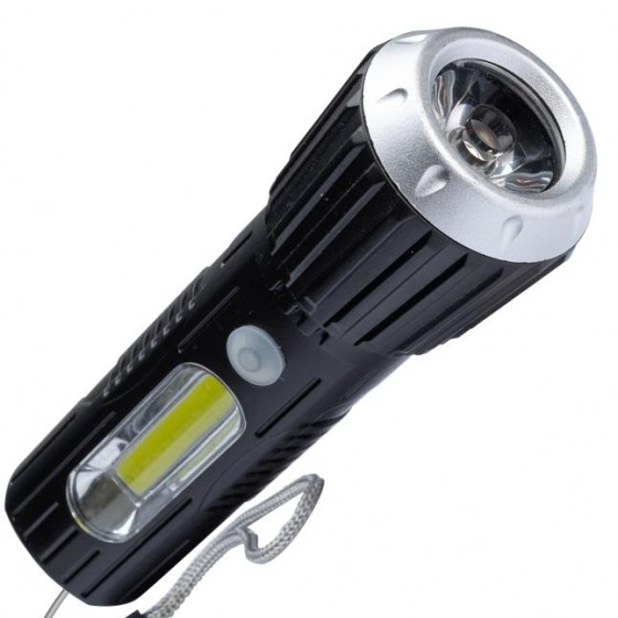 Фонарь ручной KOS114Lit (лит.акк.3,7V1Ah) 1св/д 1W+2W,80/100lm,линза,80м,чёрн.з/у USB,IP53 Космос