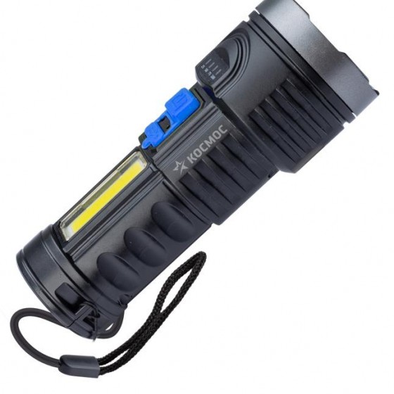 Фонарь ручной KOS115Lit (лит.акк.3,7V1,2Ah) 1св/д 3W+3W,120/130lm,120м,чёрн.з/у USB,IP53 Космос