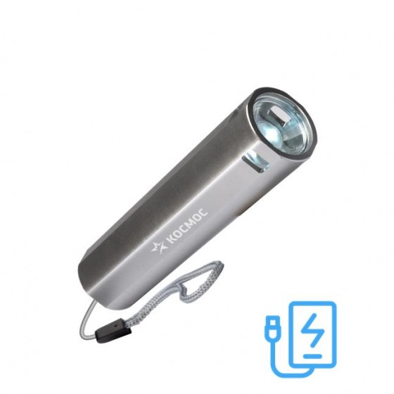 Фонарь ручной KOS116Lit (лит.акк.3,7V1,2Ah)св/д 1W,80lm,линза,80м,серый.з/у USB,Pow-bank,IP41 Космос