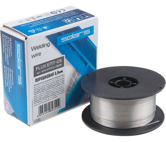 Проволока сварочная FLUX E71T-GS ф0,8мм (сварка без газа) (катушка 1кг) SOLARIS WM-E71TGS-08010