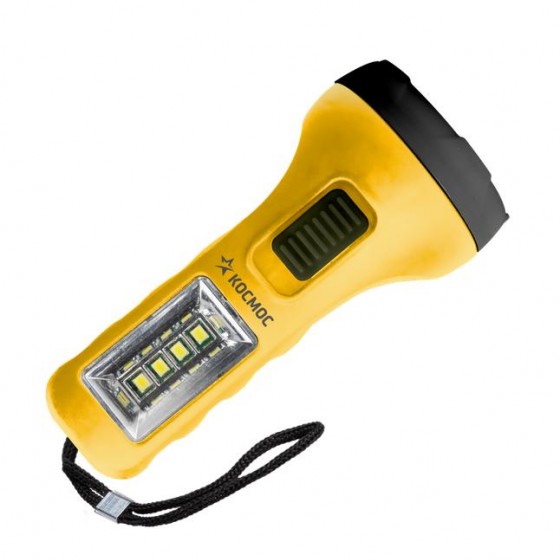 Фонарь ручной KOS119B 1xR6(АА) 1св/д 0,5W+1W,25lm/40lm,25м,ABS,жёлтый,ремешок,IP42 Космос