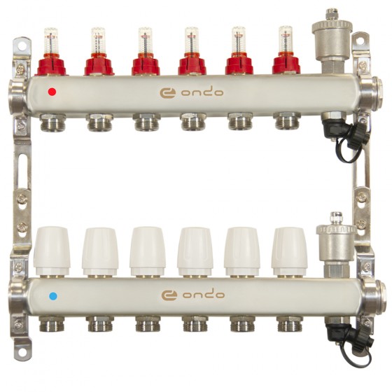Группа коллекторная в сборе ONDO 1"х6 вых. Евроконус 3/4"  c расходомерами